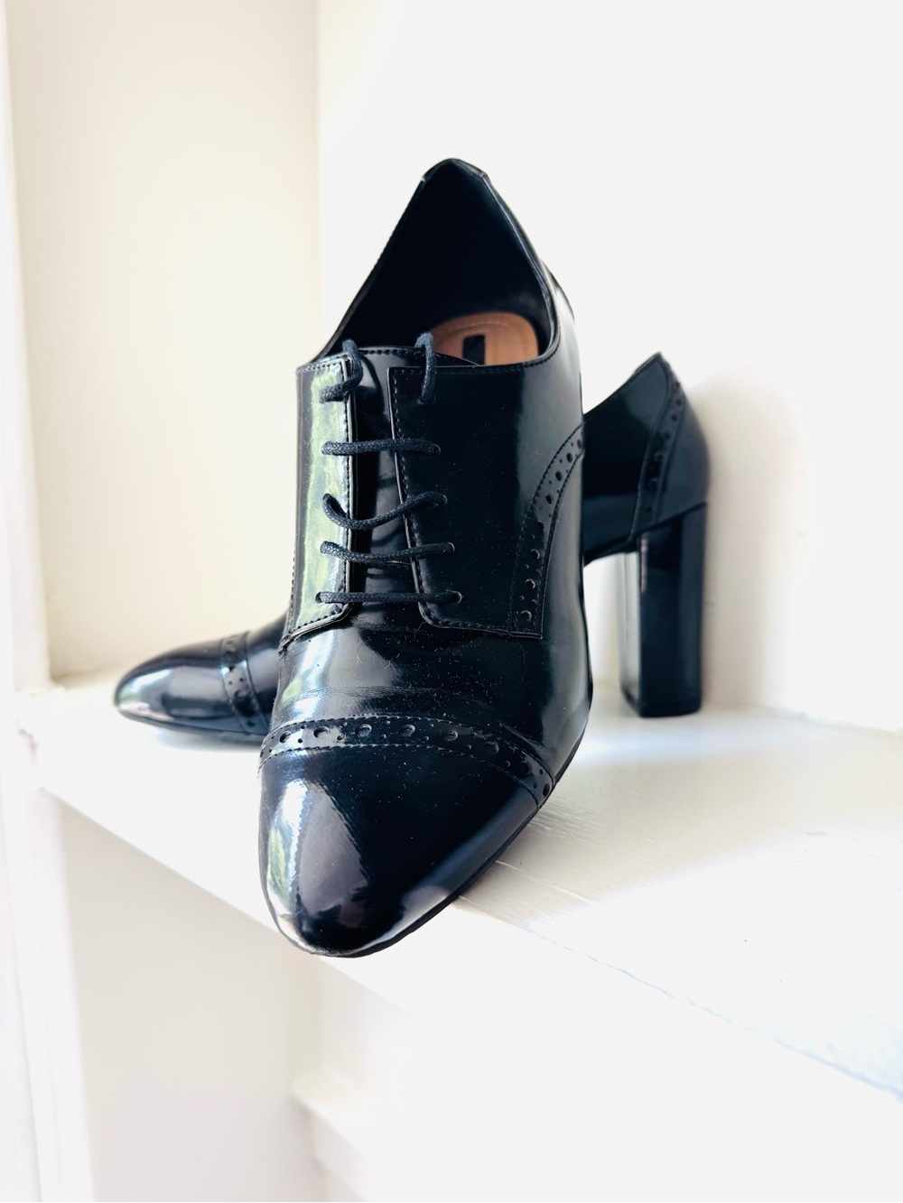 Tahari Black Patent Leather Lace-Up Heel Oxford - Women